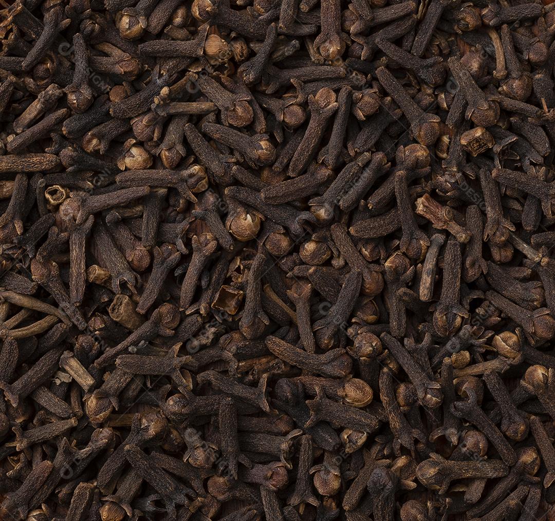 Vista superior, cravos. Pano de fundo da comida.