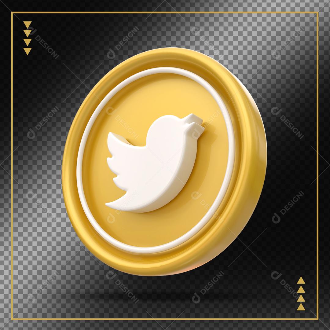 Ícone Twitter Dourado Elemento 3D Para Composição PSD
