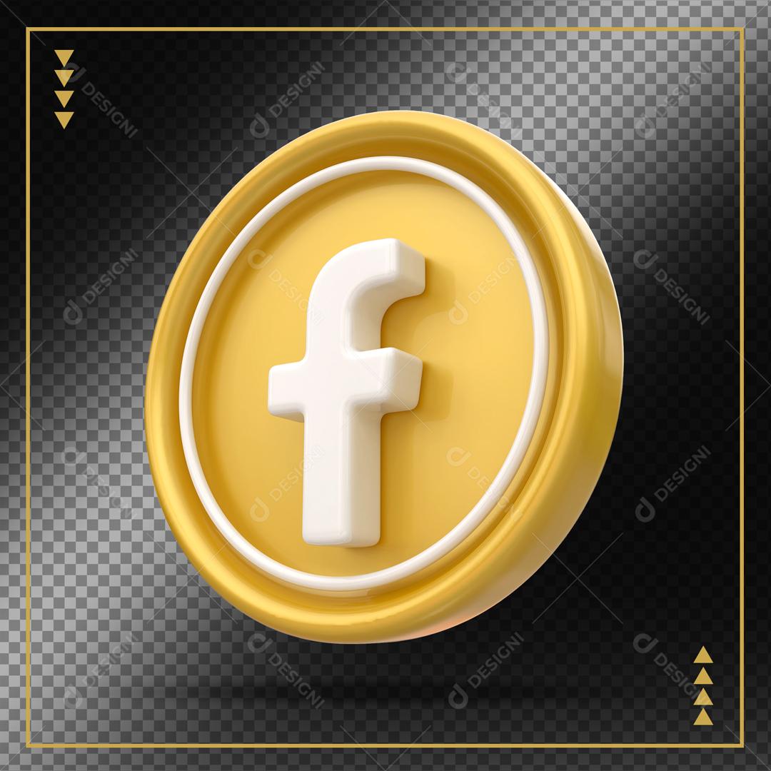 ícone 3D Facebook Dourado Elemento Para Composição PSD