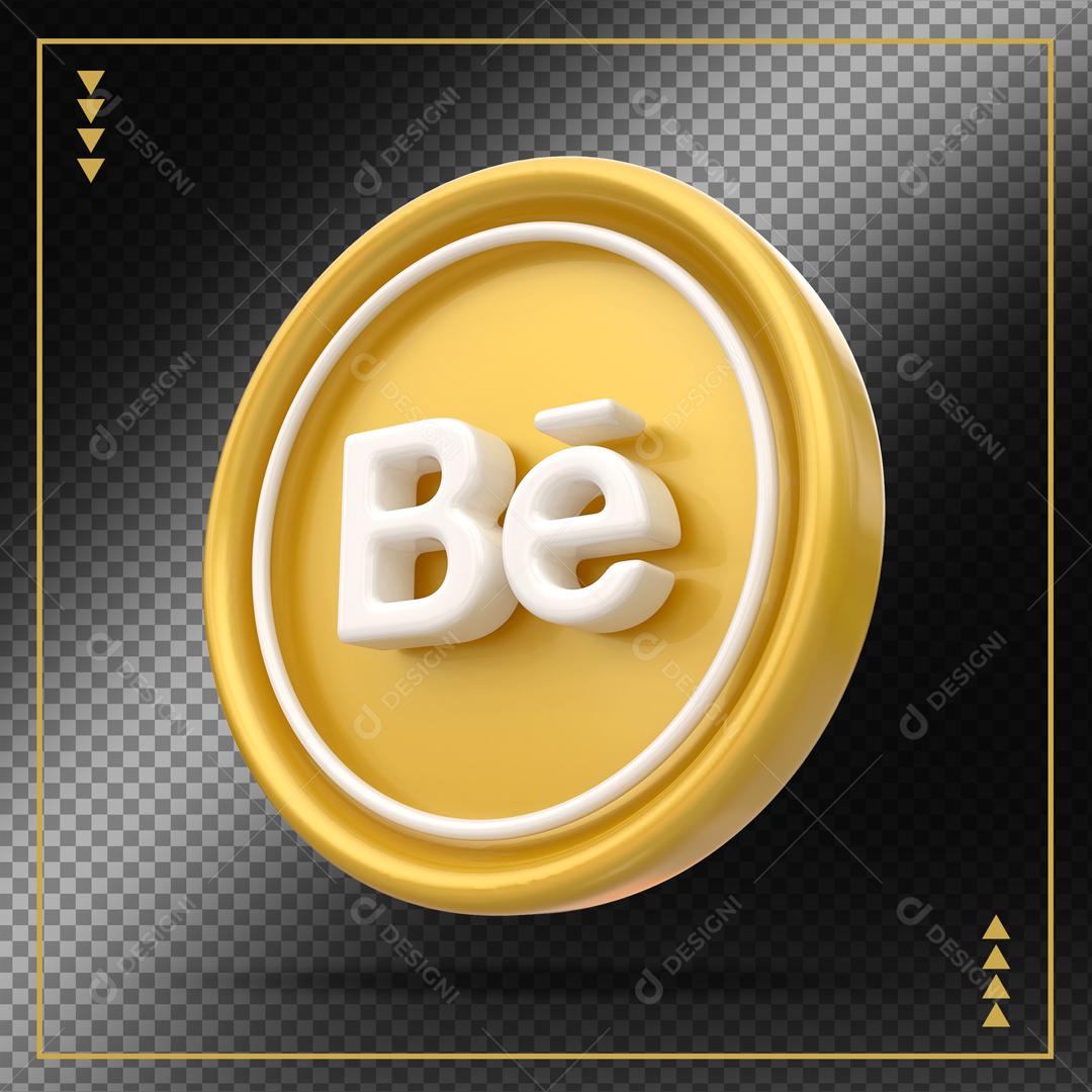 Ícone Behance 3D Dourado Elemento Para Composição PSD