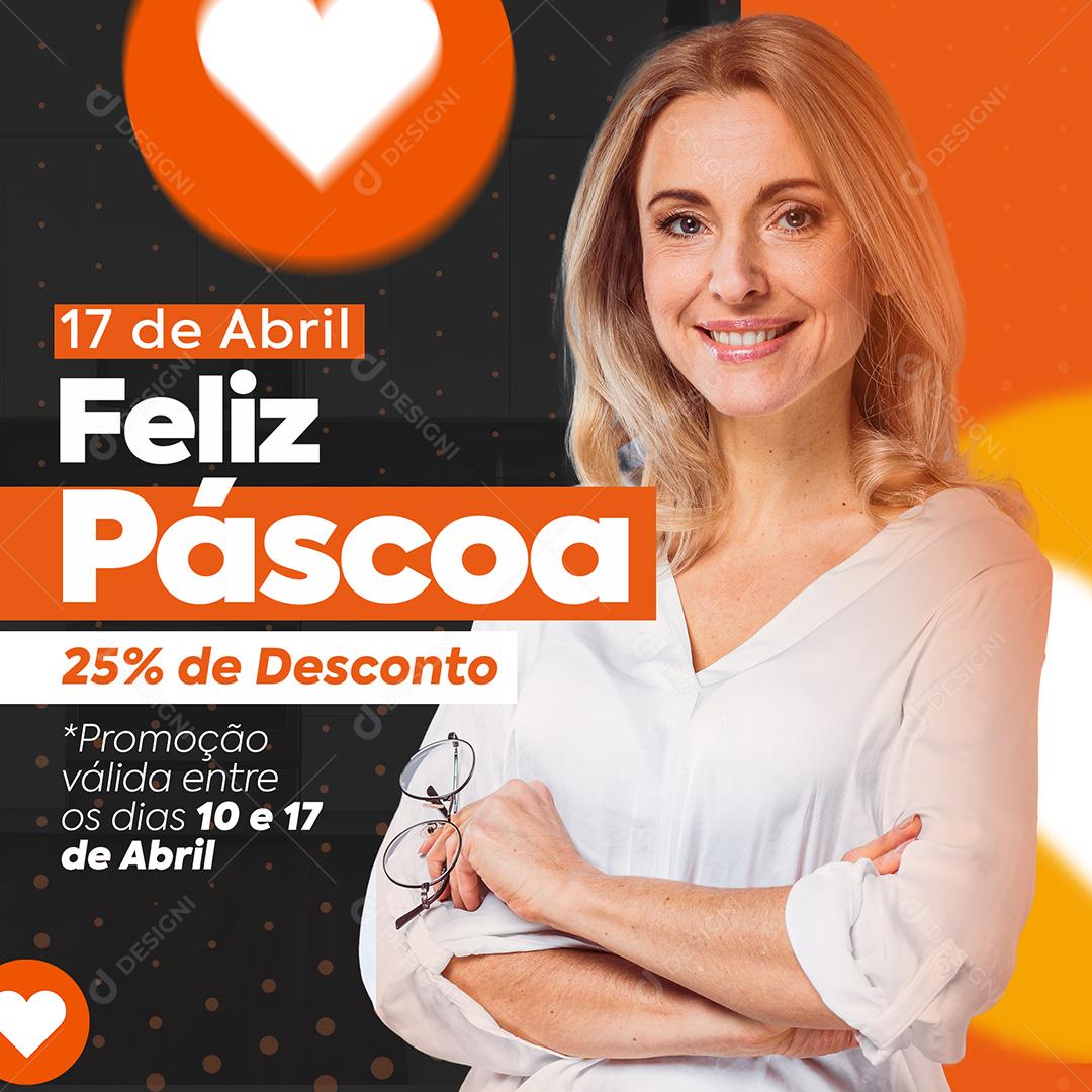 Social Media Feliz Páscoa 25% de Desconto Lojas PSD Editável