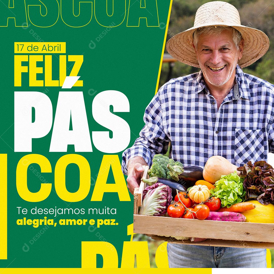 Social Media Te Desejamos Muita Alegria Feliz Páscoa PSD Editável