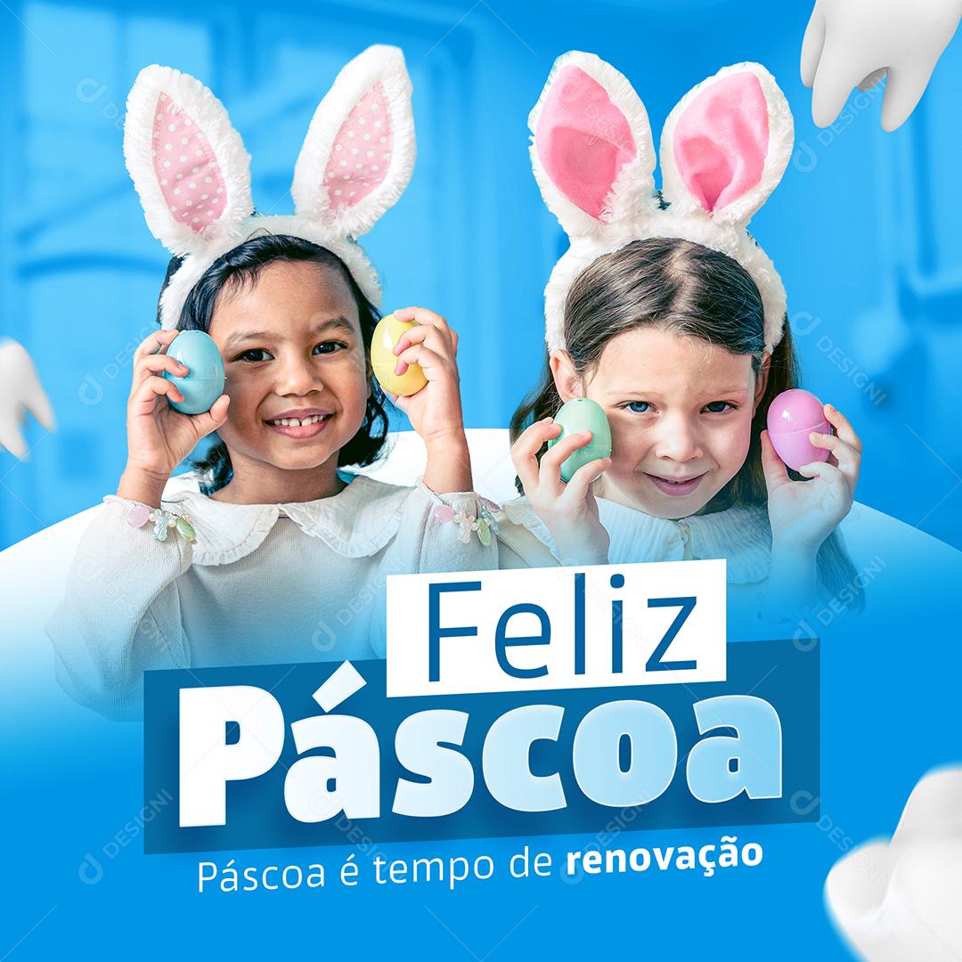 Social Media Feliz Páscoa é Tempo de Renovação PSD Editável