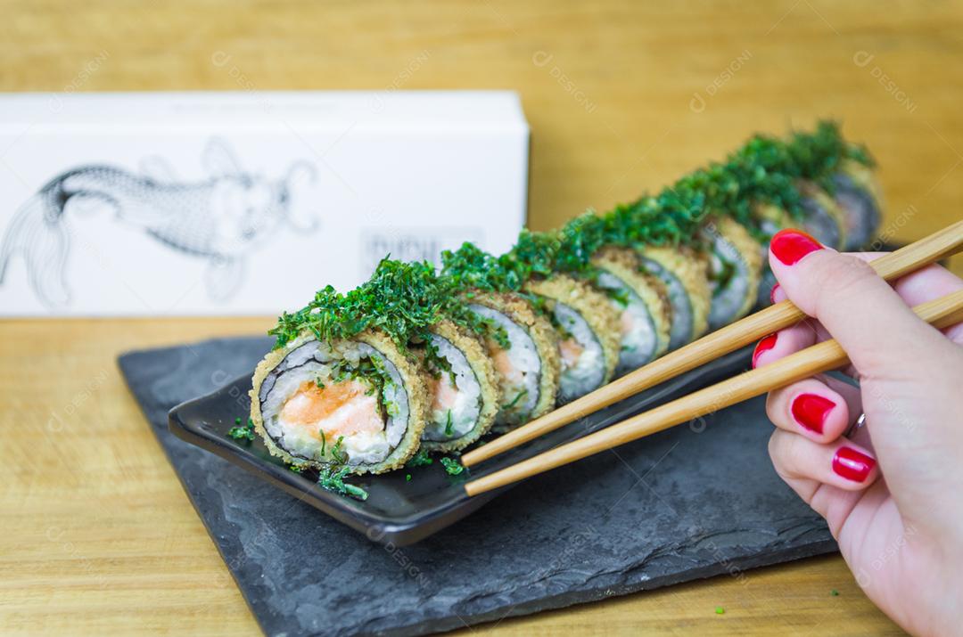 Perfect sushi, traditional Japanese cuisine. Delicious hot sushi