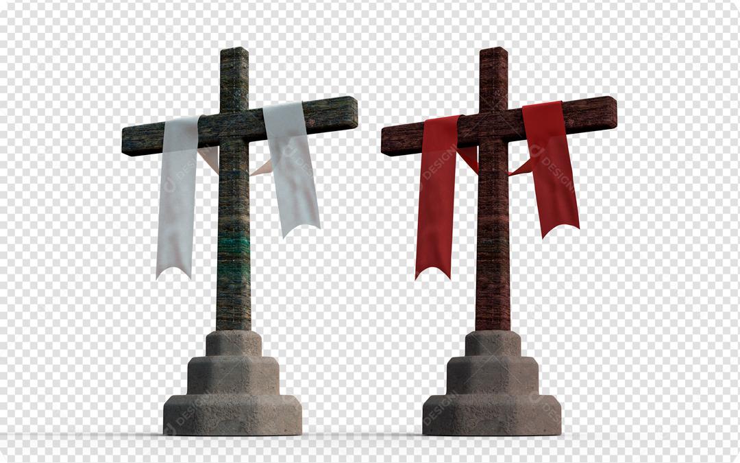 Elementos 3D Para Composição Cruz De Madeira Com Base De Cimento PSD Editável