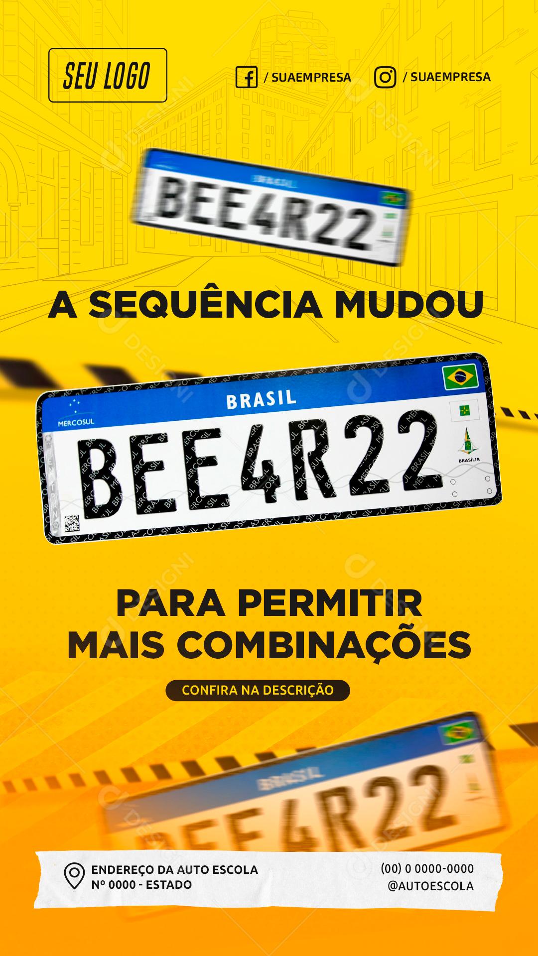 A Sequencia Mudou Para permitir Mais Combinações Placa De Veículos Social Media PSD Editável