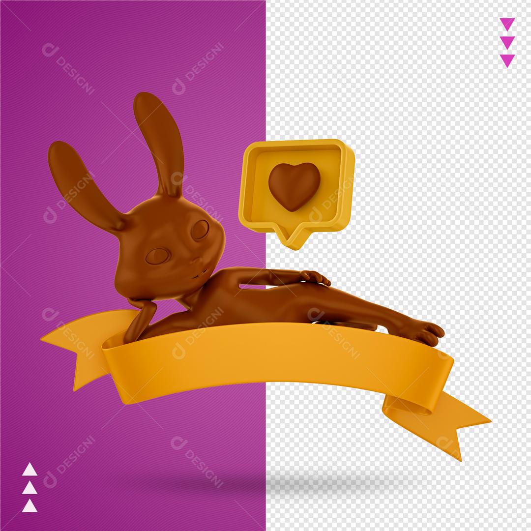Elemento 3D Para Composição Coelho Da Páscoa De Chocolate Com Faixa Amarela PNG Transparente