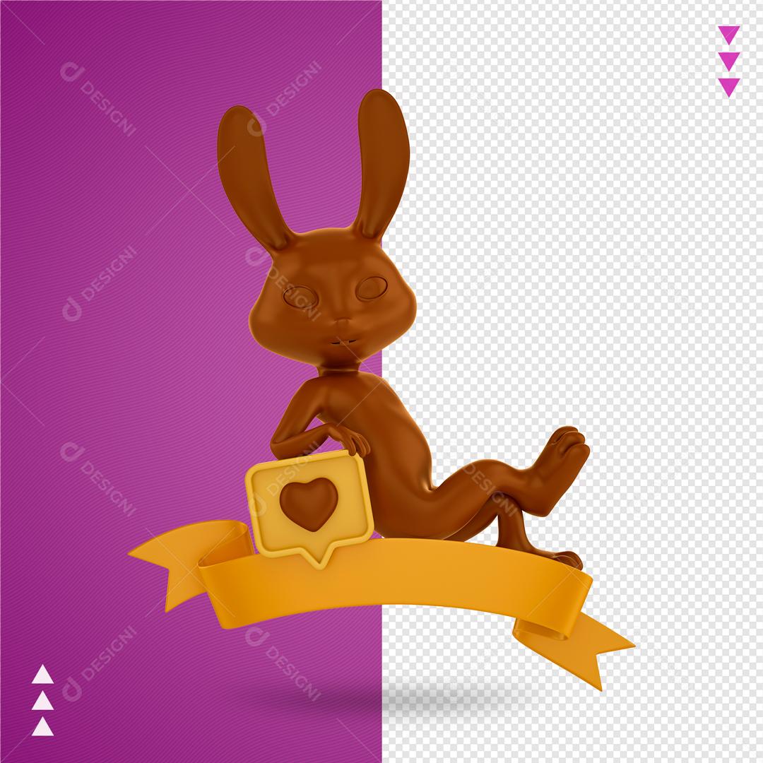 Elemento 3D Para Composição Coelho Da Páscoa De Chocolate Com Faixa Amarela PNG Transparente