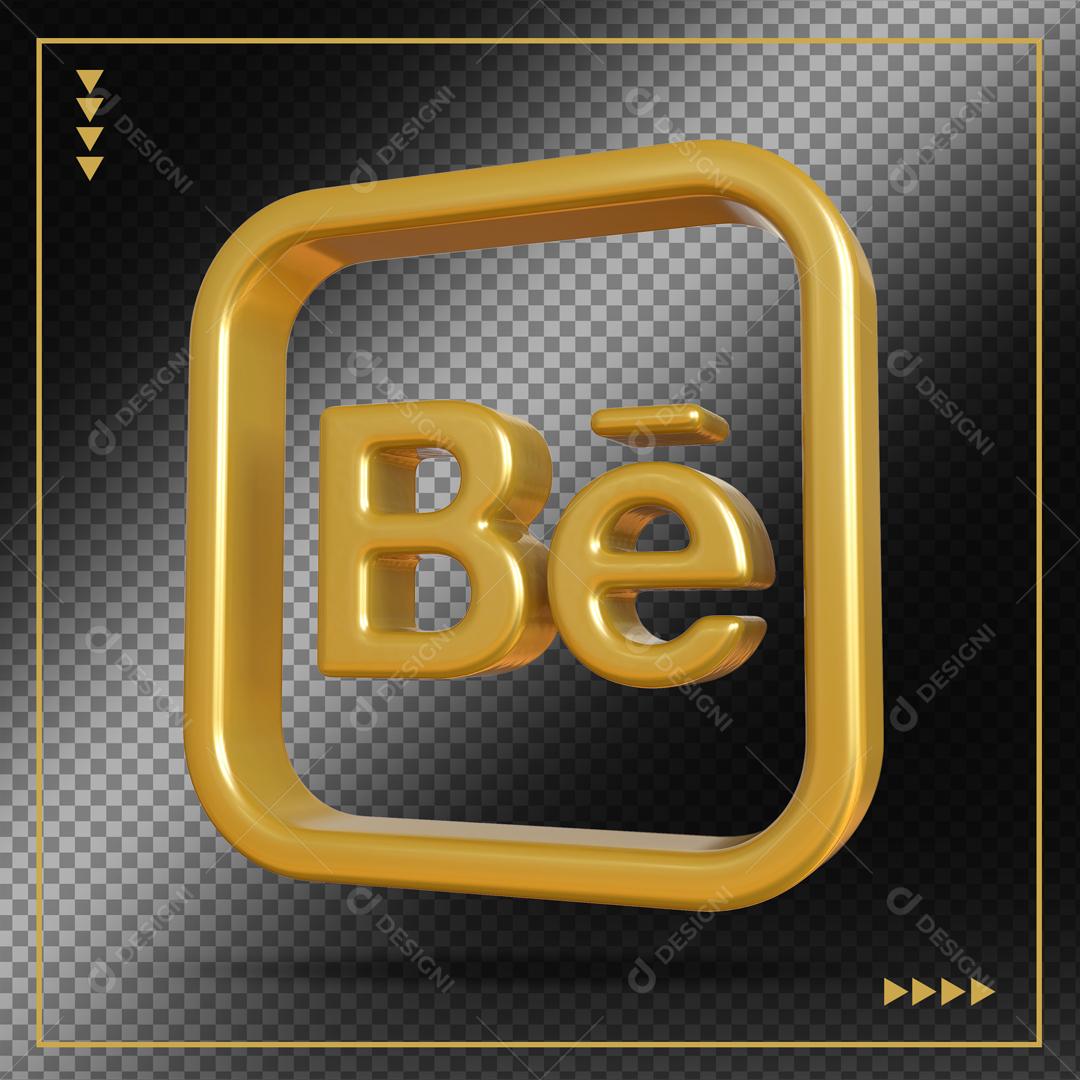 Elemento 3D Behance Dourado Para Composição PSD