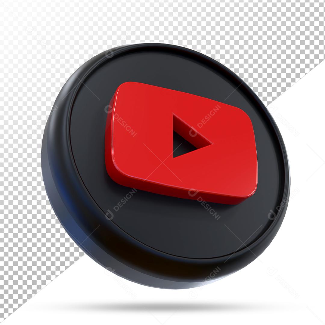 Elemento 3D Youtube Preto Para Composição PSD