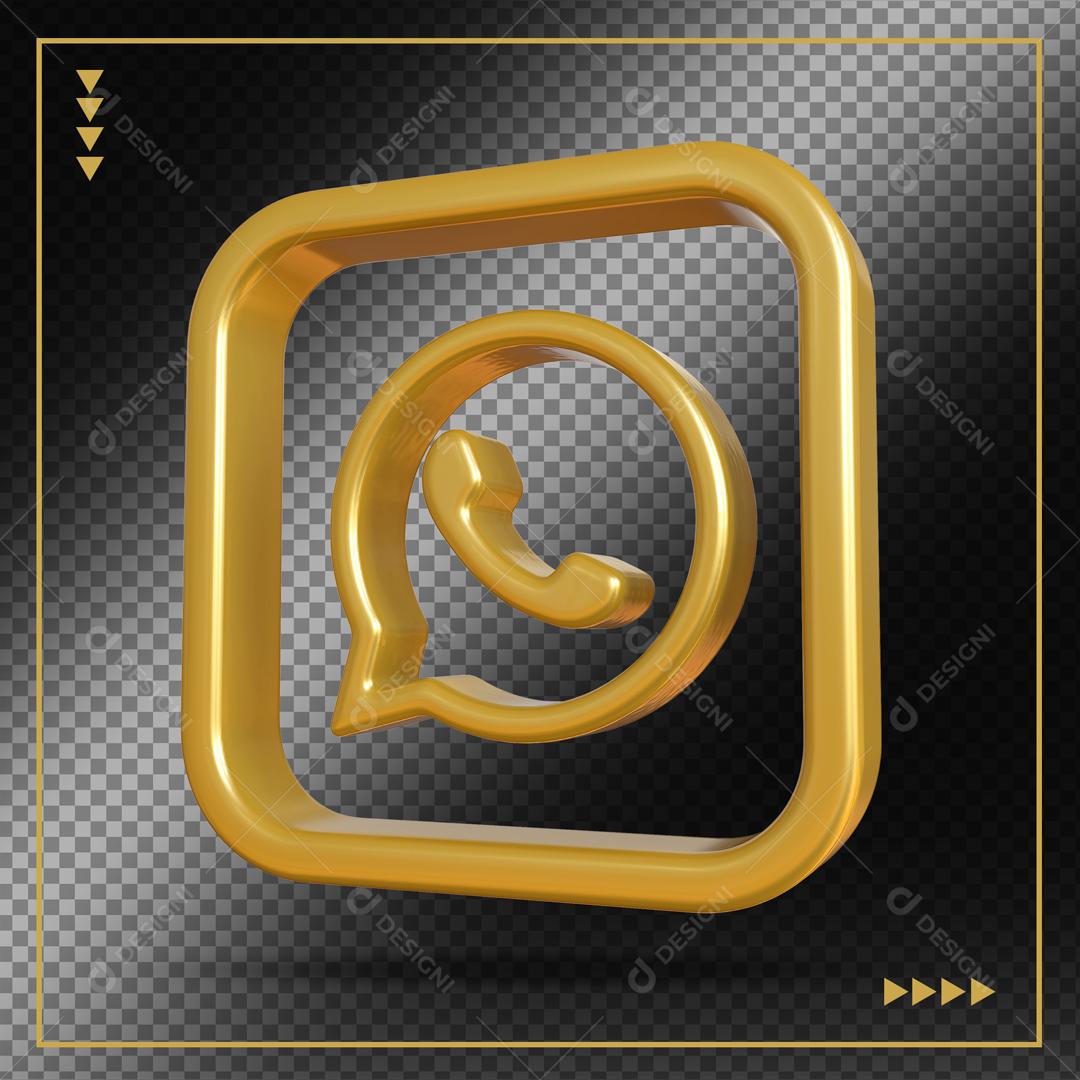 Elemento 3D Whatsapp Dourado Para Composição PSD