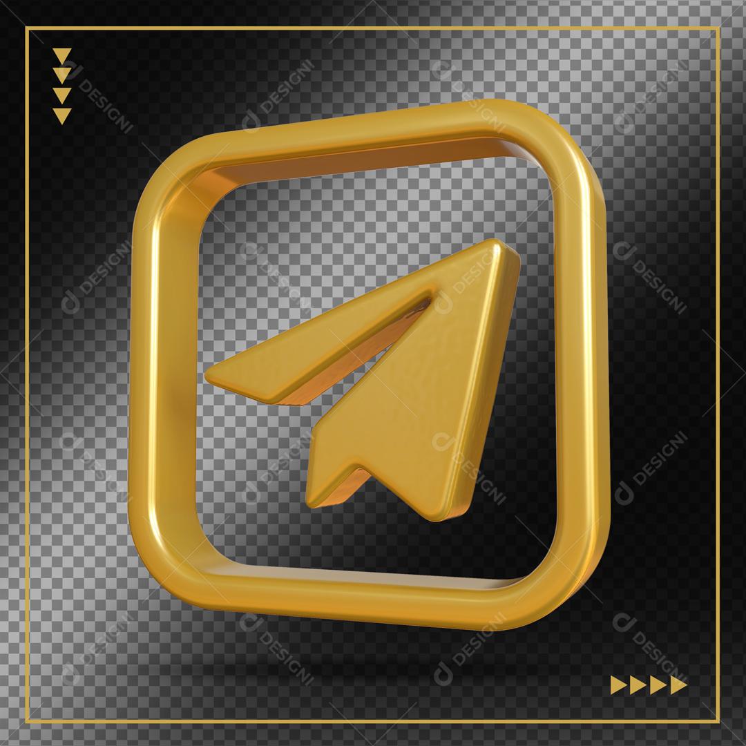 Elemento 3D Telegram Dourado Para Composição PSD