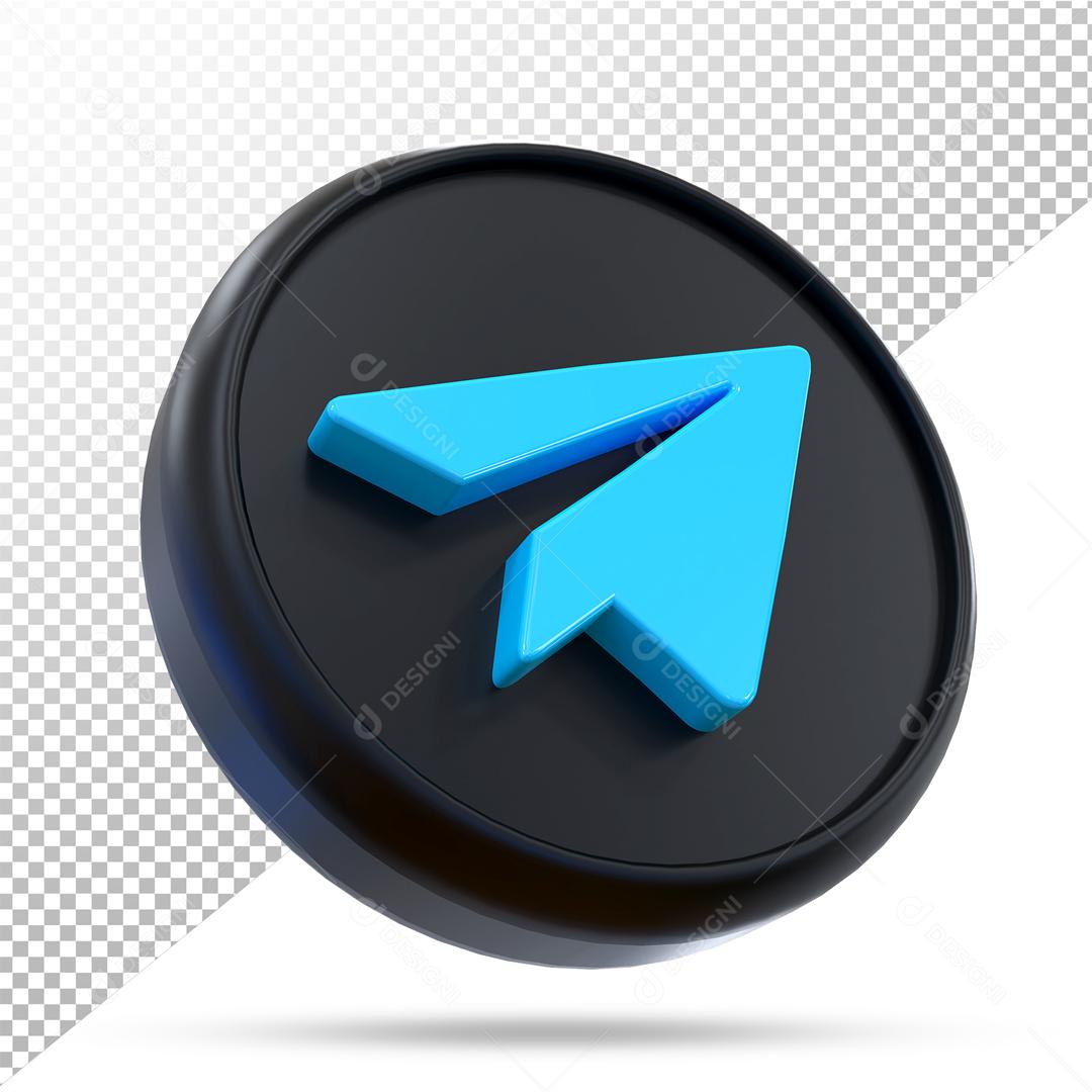 Elemento 3D Telegram Preto Para Composição PSD