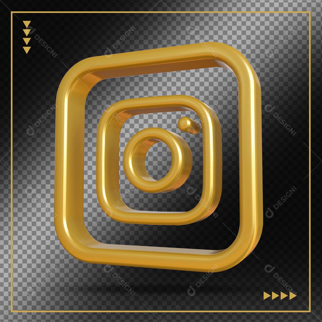 Elemento 3D Instagram Dourado Para Composição PSD