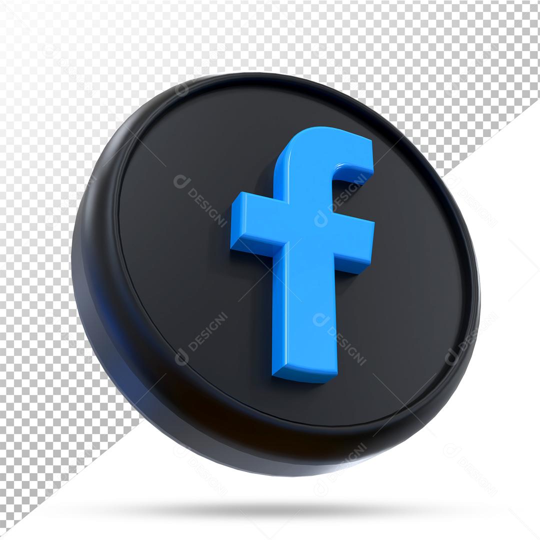 Elemento 3D Facebook Preto Para Composição PSD