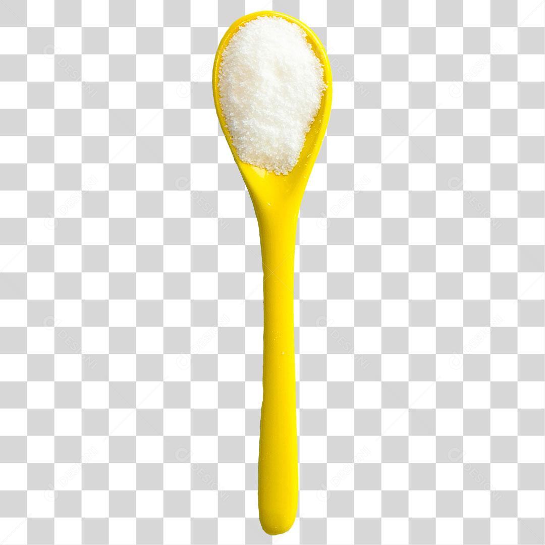 colher de plastico amarela com açucar