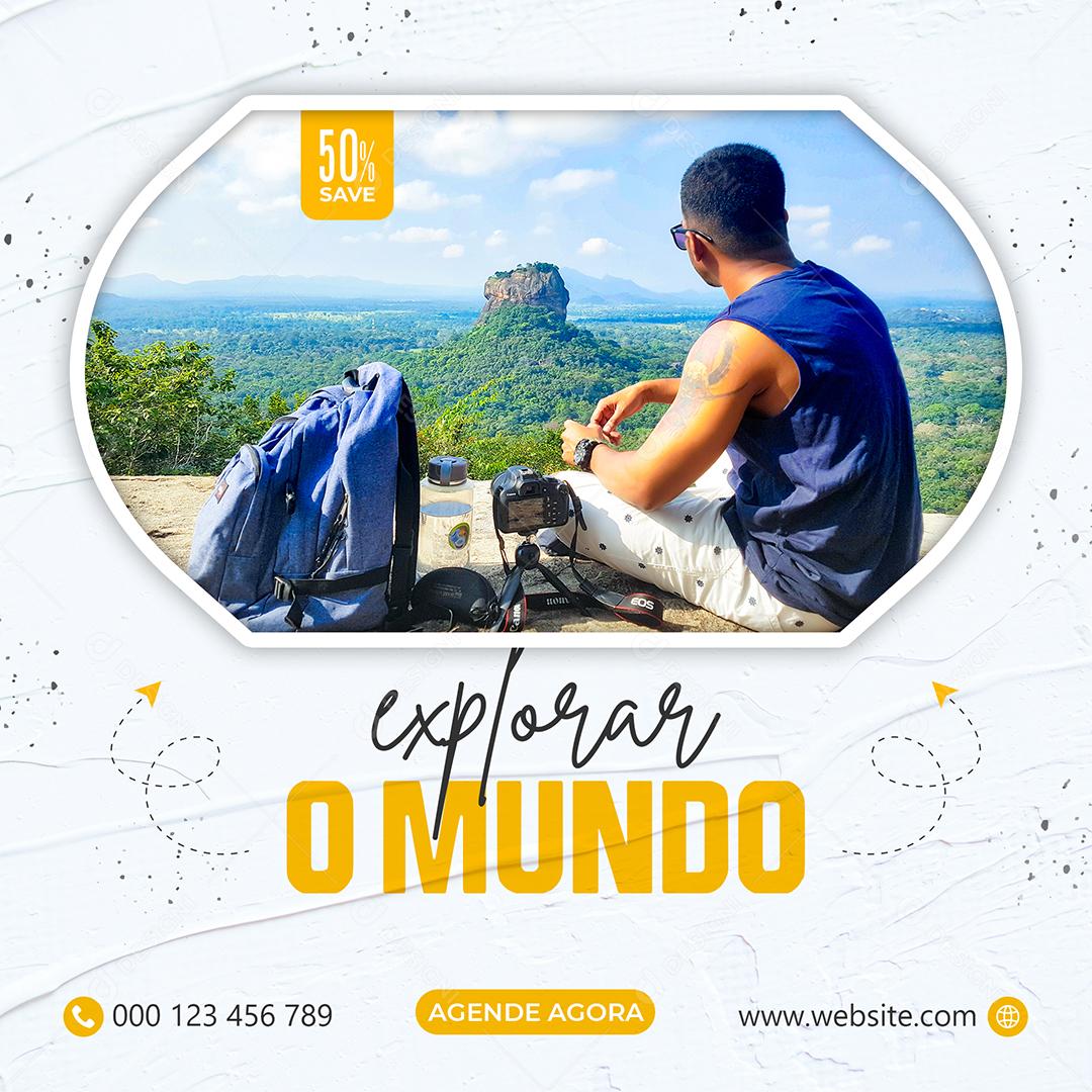 Explore O Mundo 50% Desconto Viagem Social Media PSD Editável