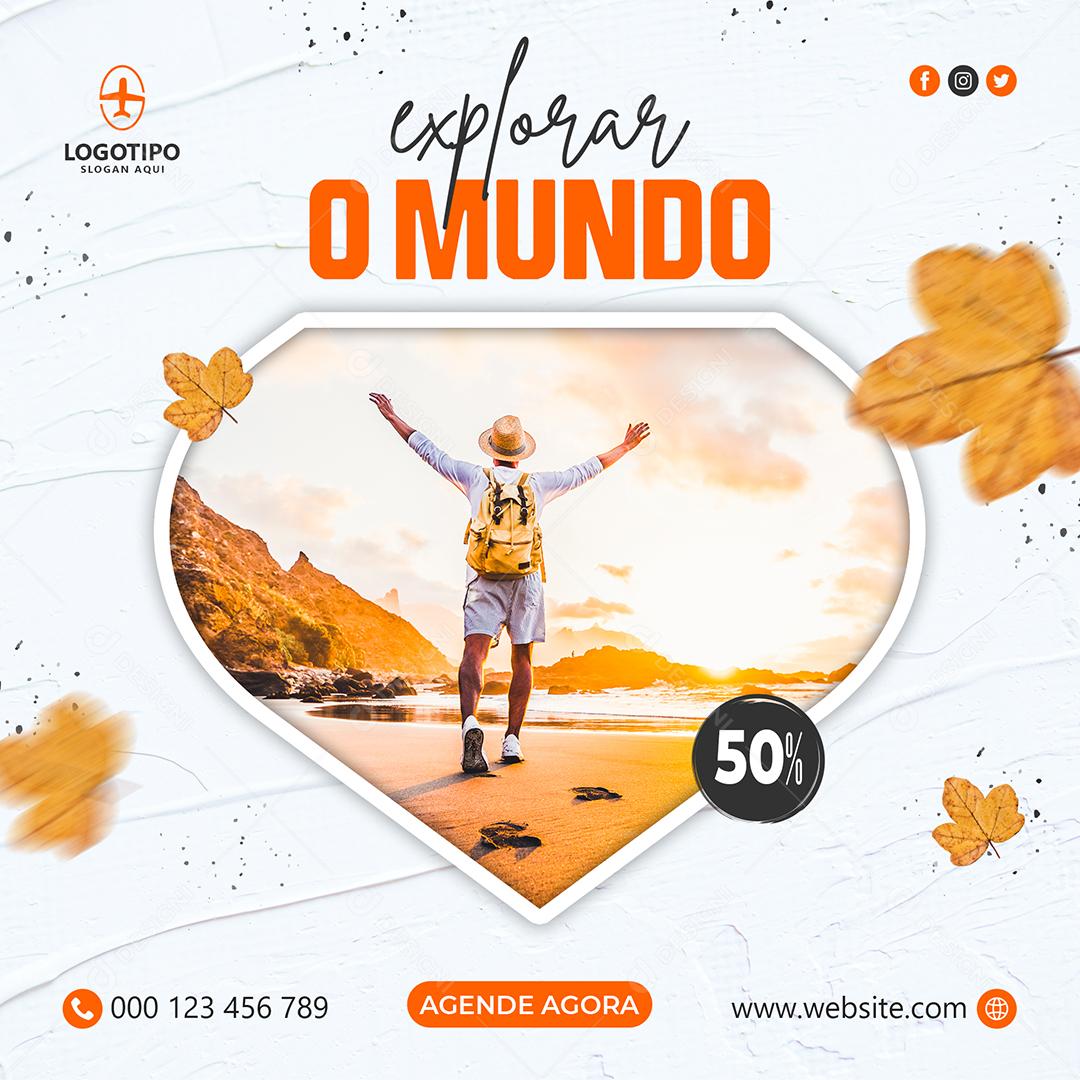 Social Media Explore O Mundo 50% Viagem PSD Editável