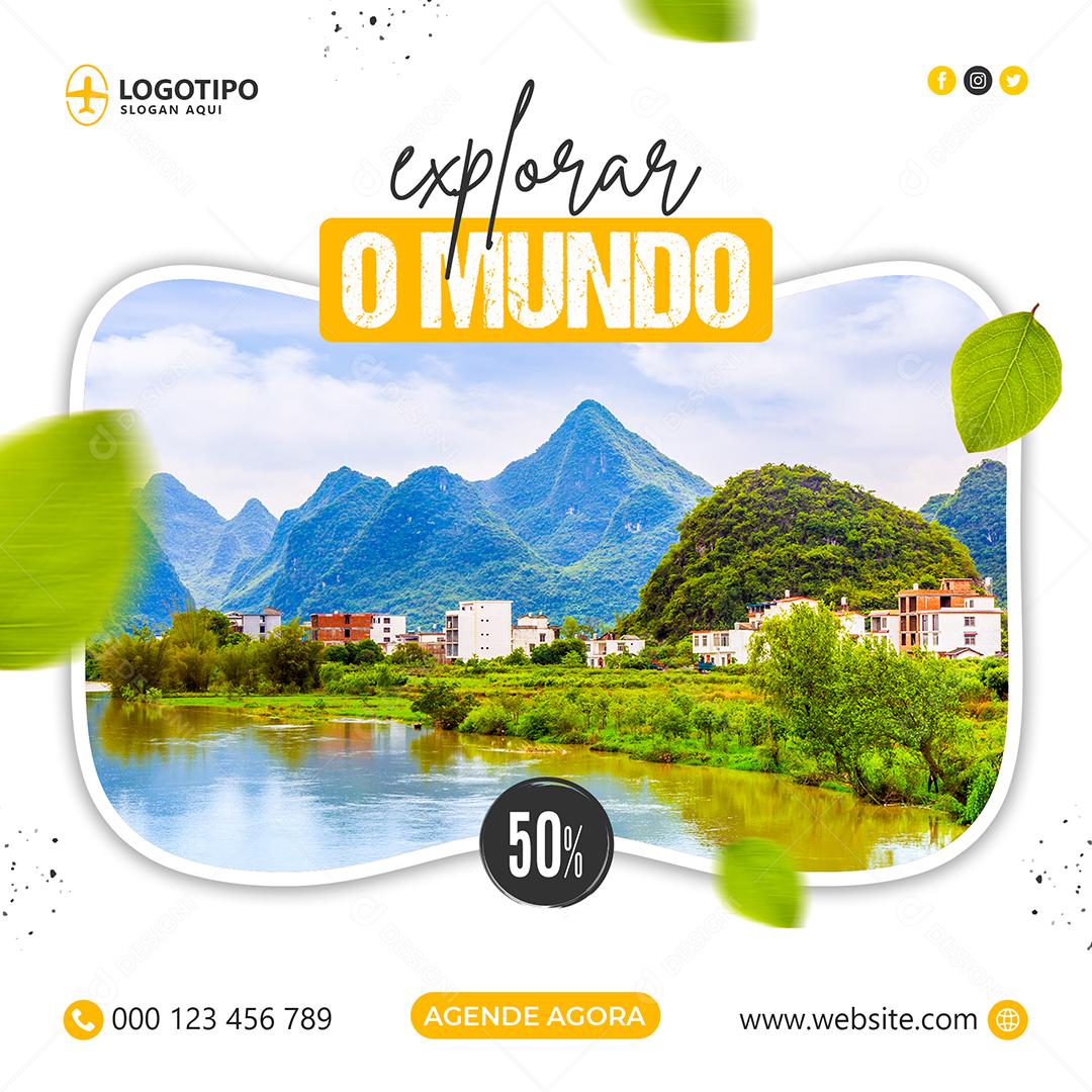 Social Media Explore O Mundo 50% Desconto Viagem PSD Editável