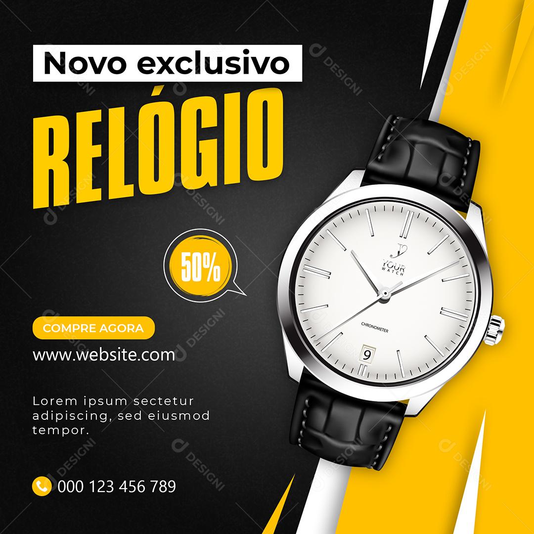 Novo Exclusivo Relógio 50% Compre Agora Loja Social Media PSD Editável