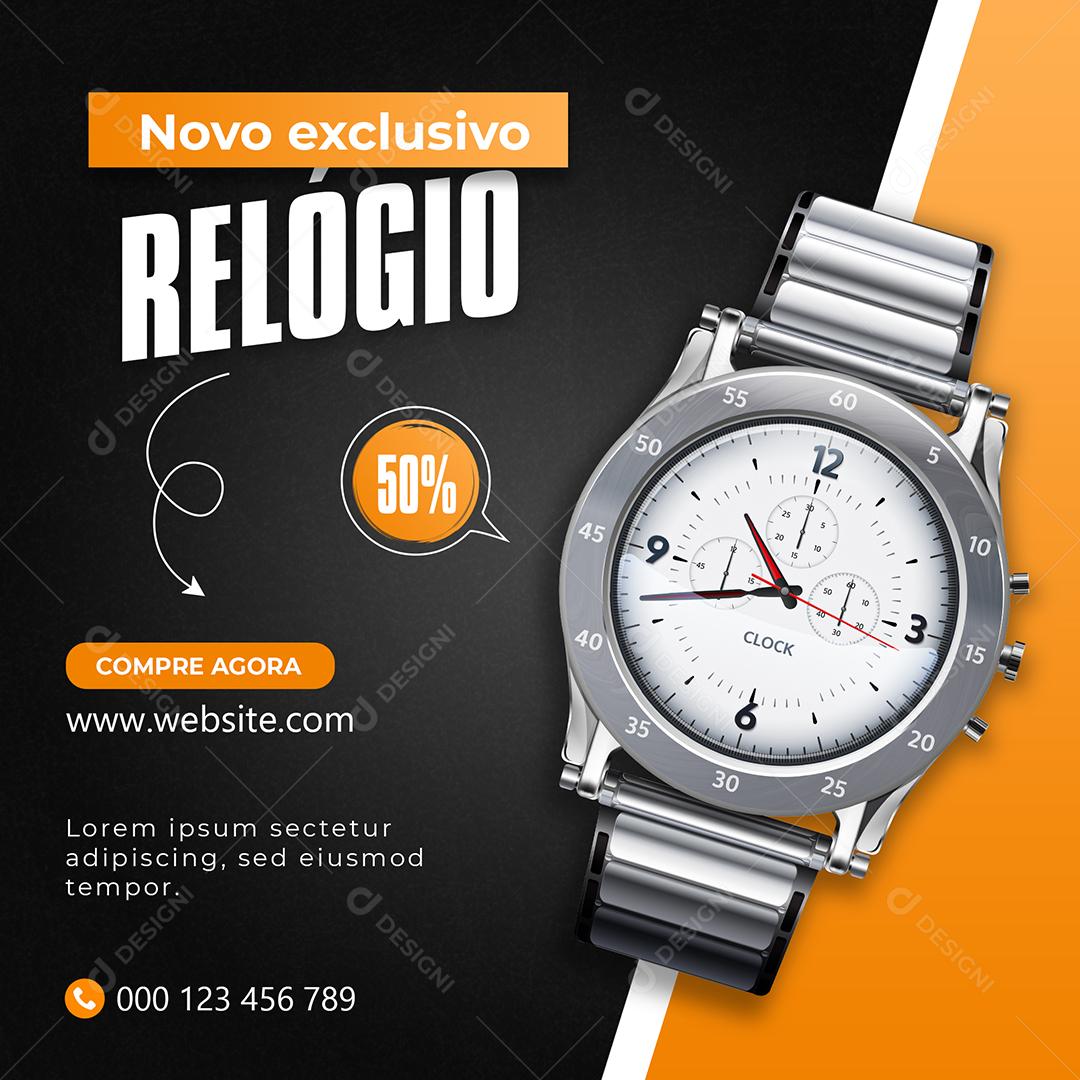 Social Media Novo Exclusivo Relógio 50% Compre Agora Loja PSD Editável