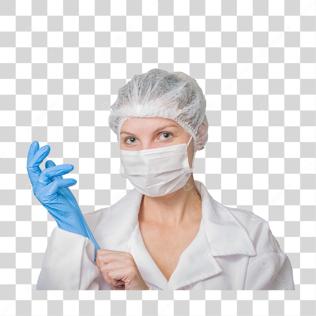 enfermeira colocando as luvas