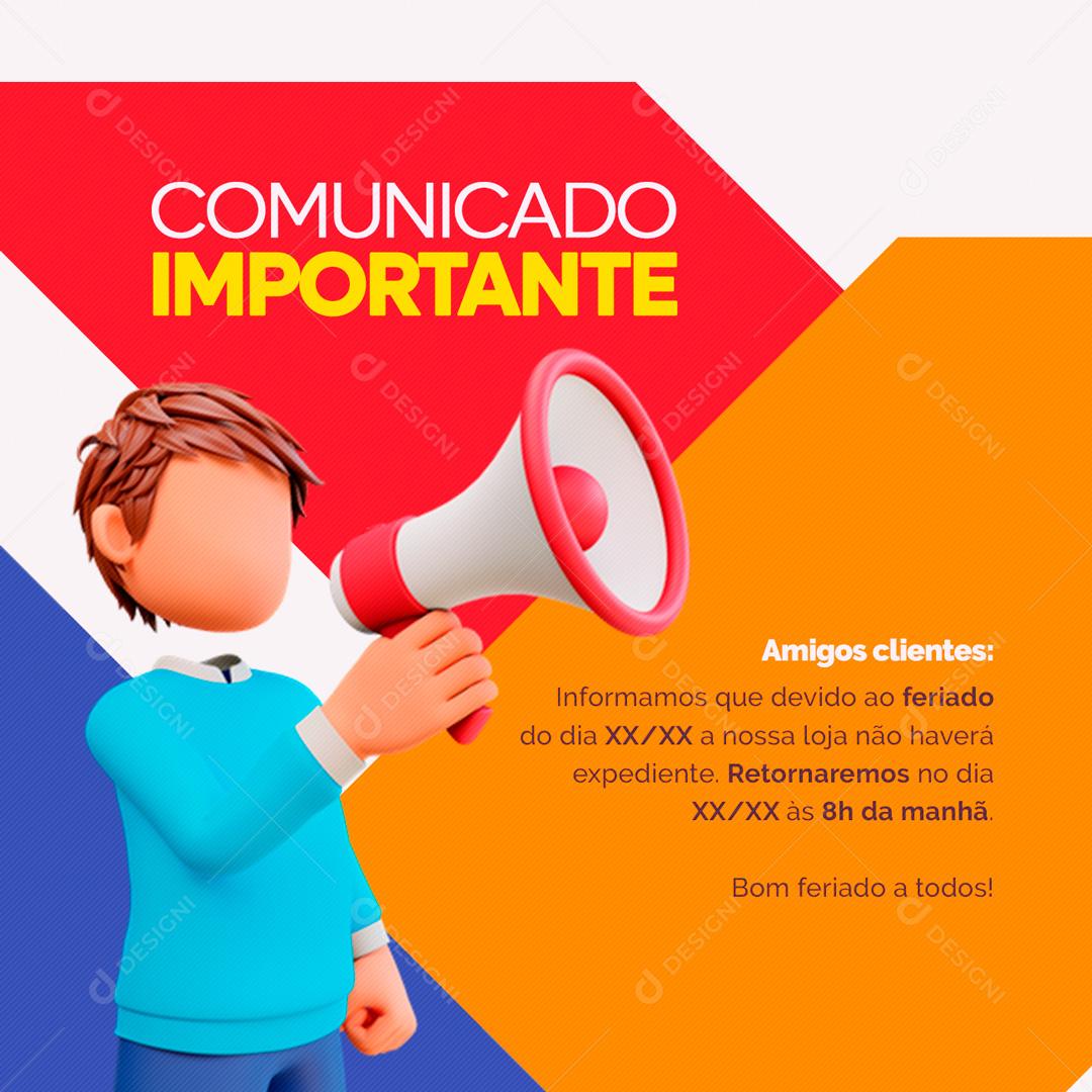 Social Media Comunicado Importante Não Haverá Expediente Feriado Lojas PSD Editável