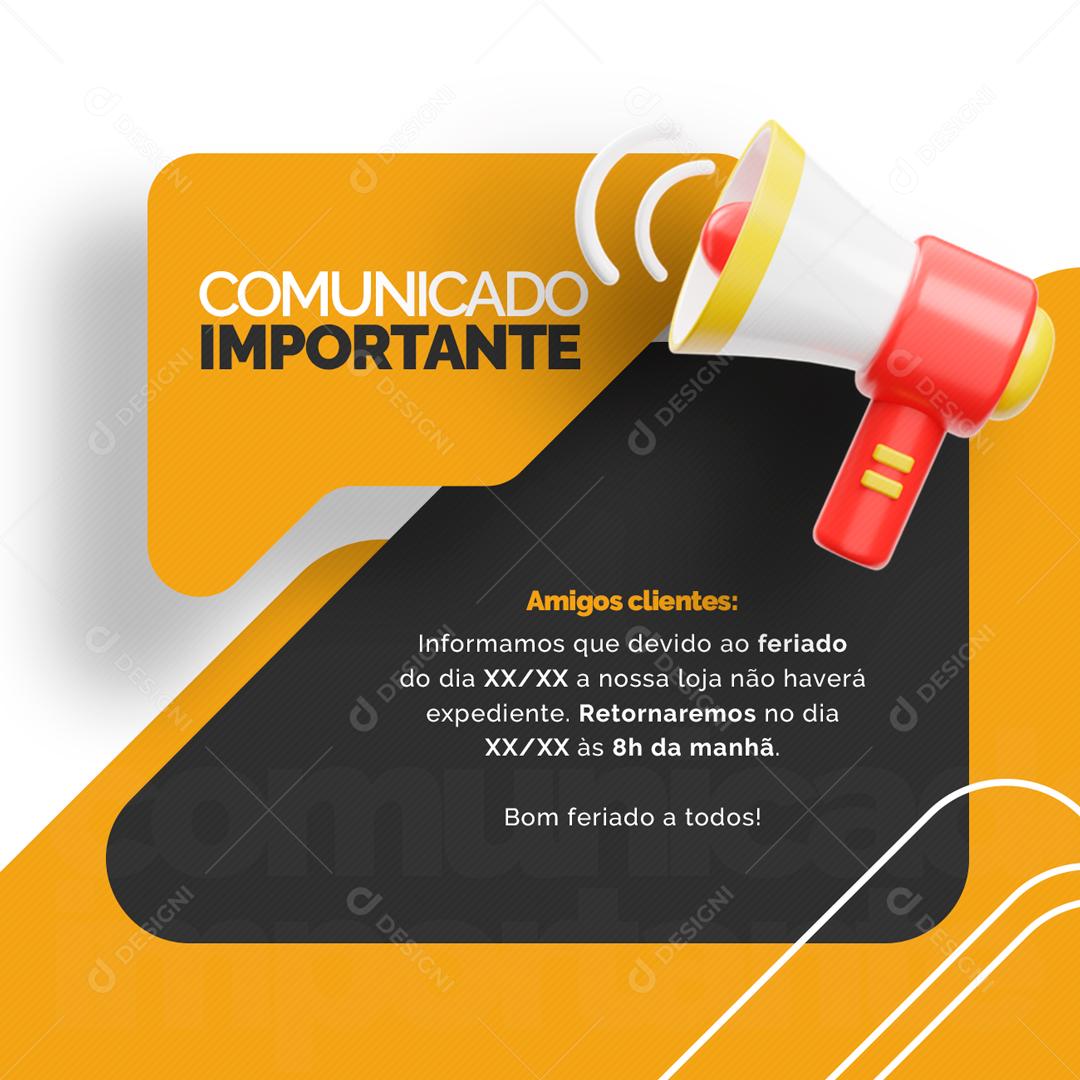 Comunicado Importante A Loja não Haverá Expediente Social Media PSD Editável