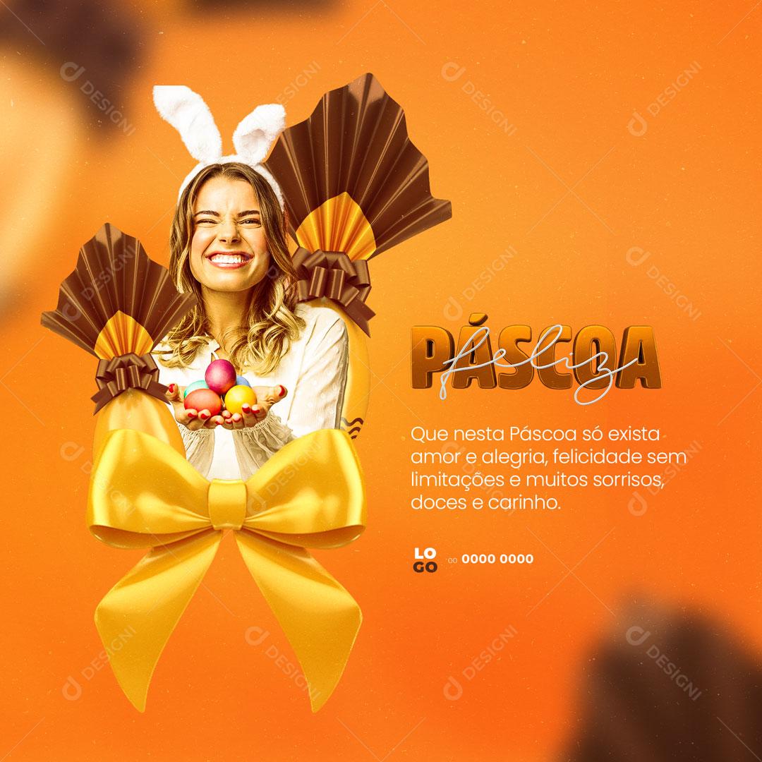 Social Media Feliz Páscoa Com Amor e Alegria PSD Editável