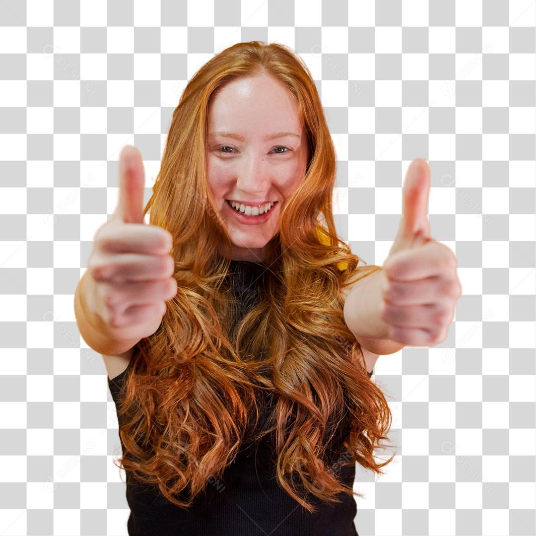 Mulher caucasiana ruiva  fazendo sinal de positivo PNG Transparente