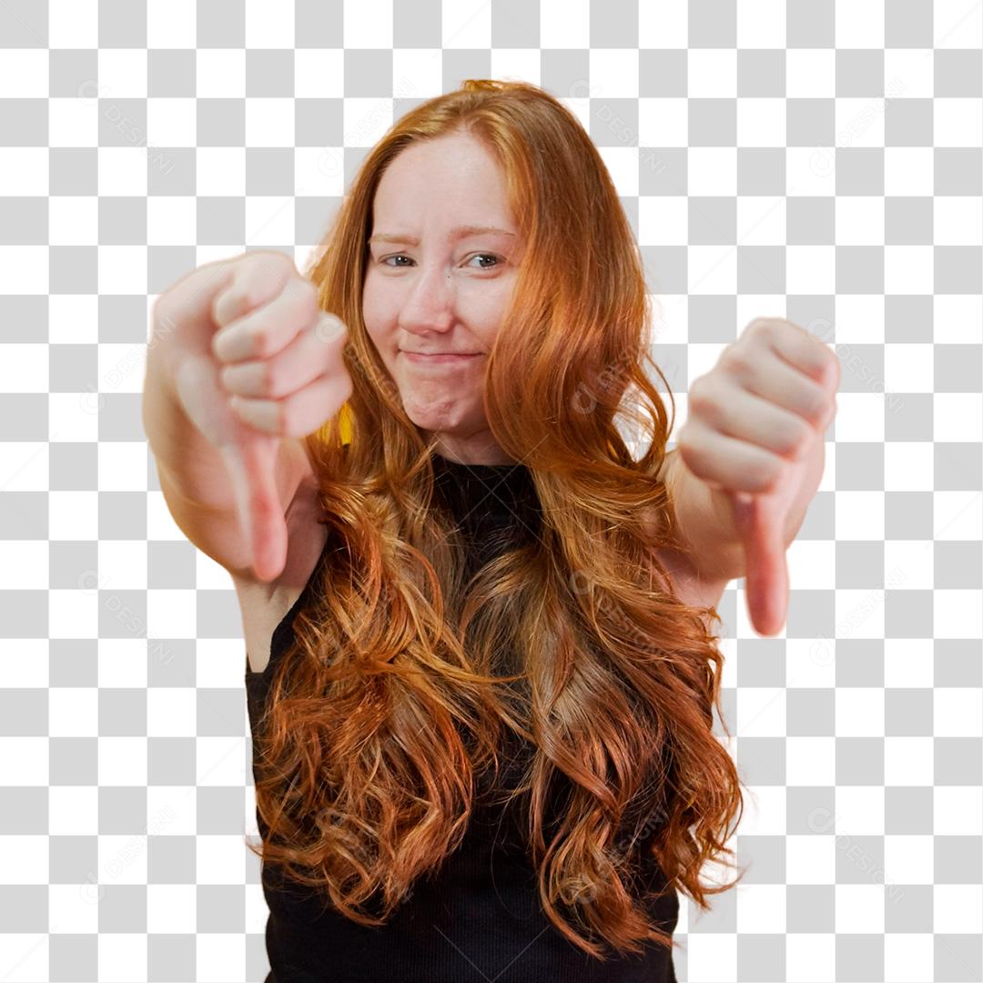 Mulher ruiva com polegares para baixo PNG Transparente