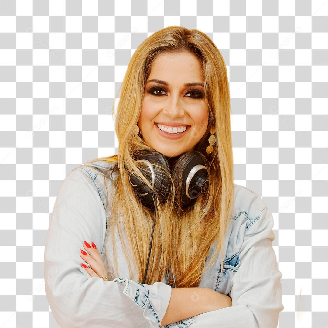 Mulher jovem cantora com fones de ouvido PNG Transparente