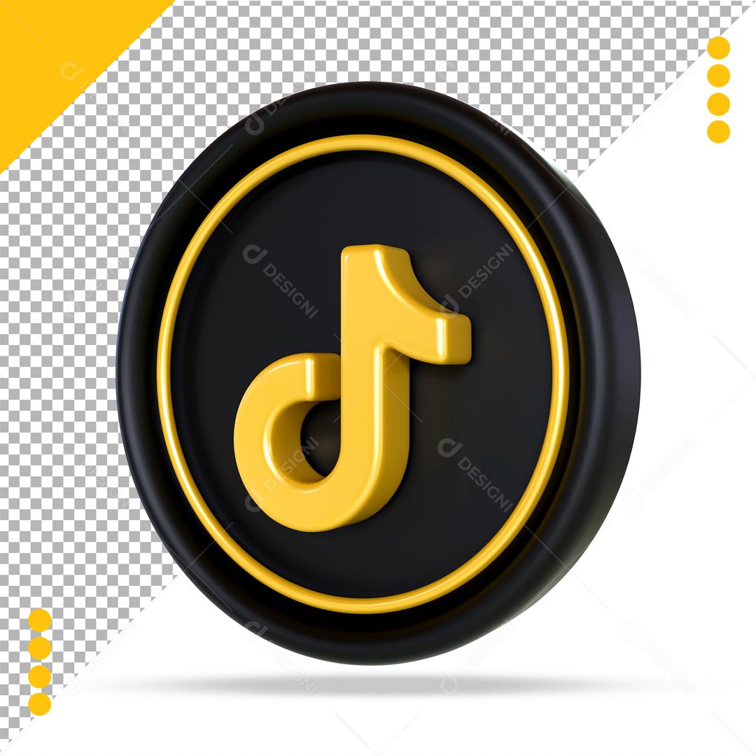 Tiktok Preto e Dourado 3D Elemento Para Composição PSD