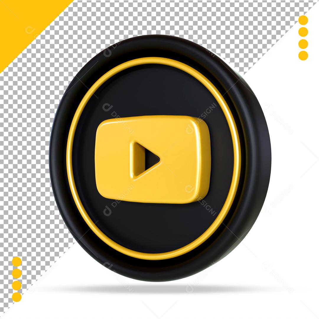 Youtube Preto e Dourado 3D Elemento Para Composição PSD