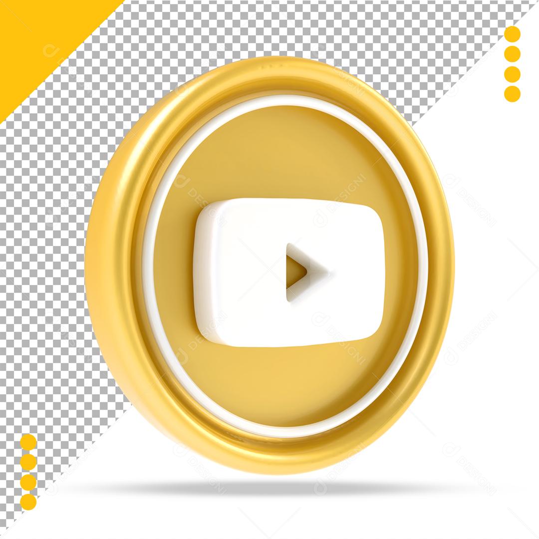 Youtube Dourado 3D Elemento Para Composição PSD