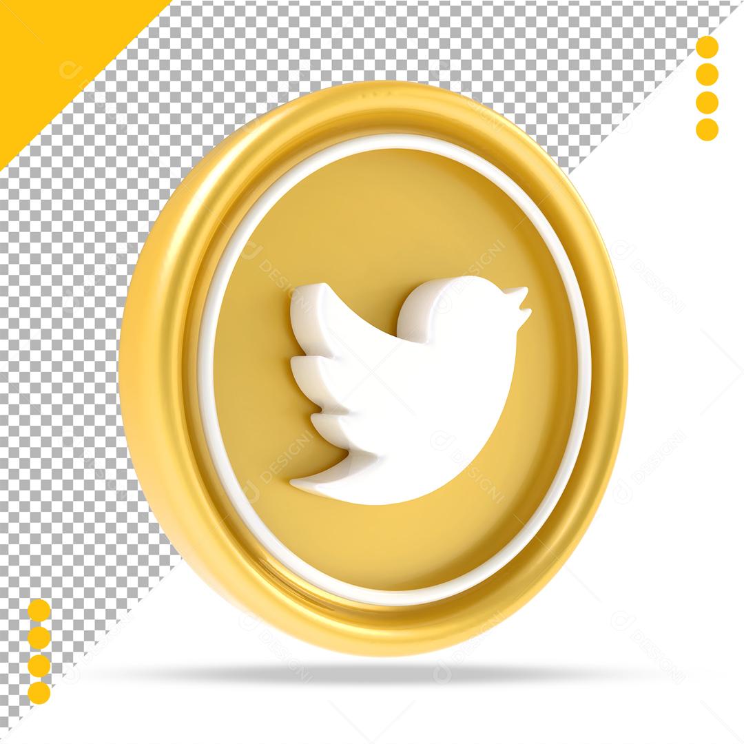 Twitter Dourado 3D Elemento Para Composição PSD