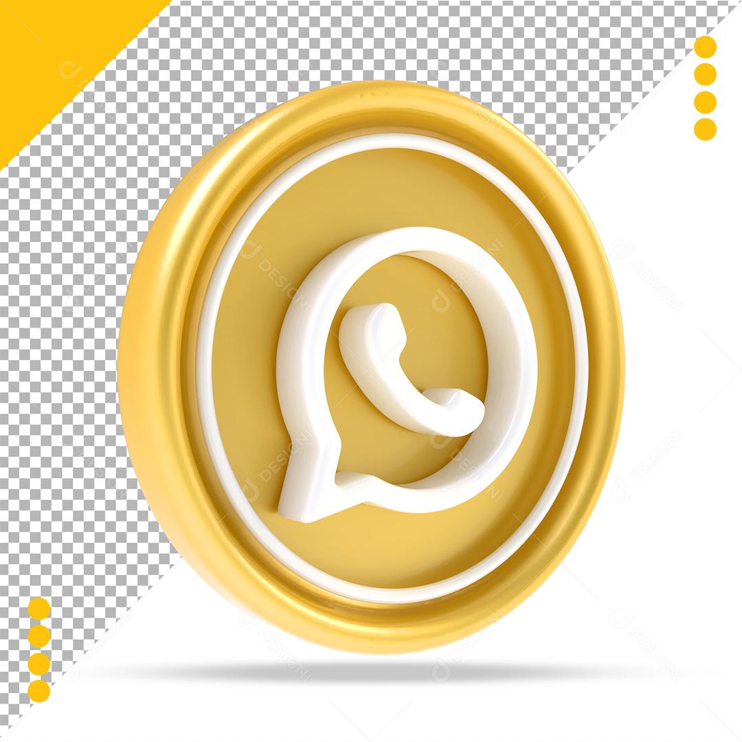 Whatsapp 3D Dourado Elemento Para Composição PSD