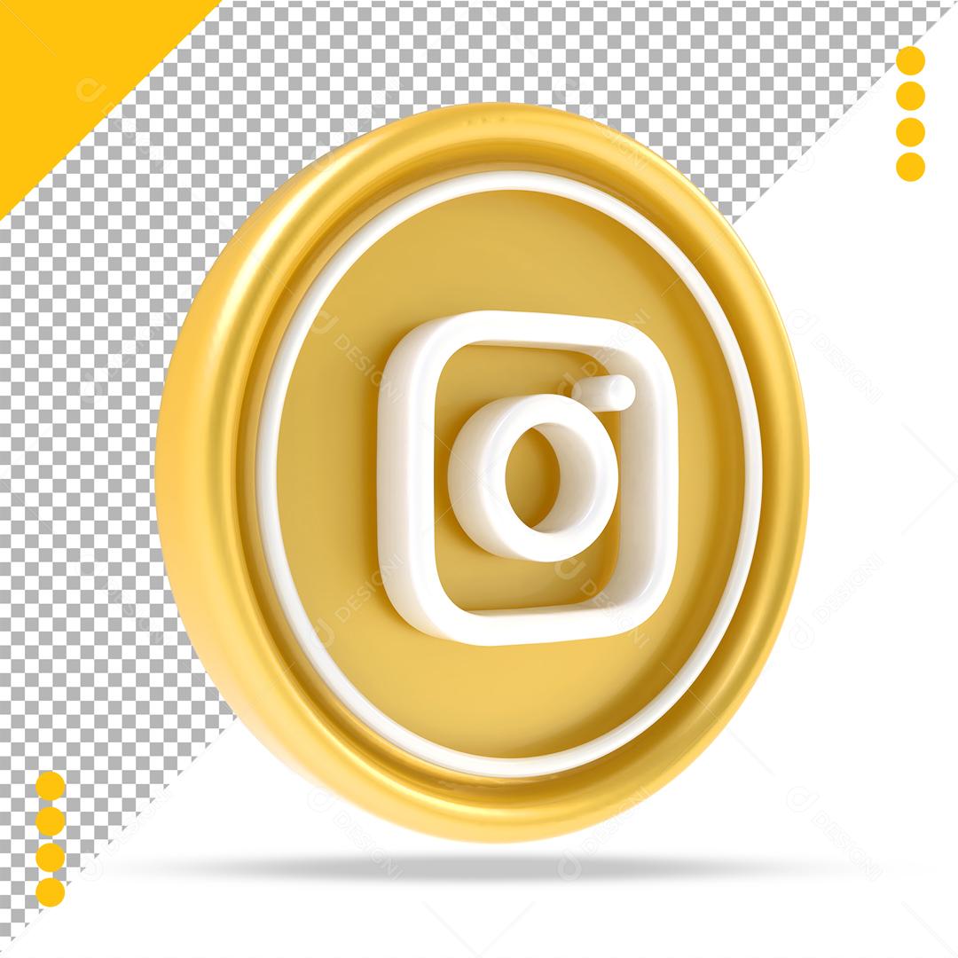 Instagram Dourado Elemento 3D Para Composição PSD