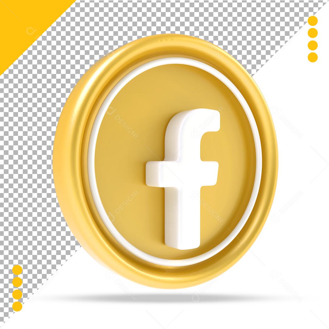 Facebook Dourado 3D Elemento Para Composição PSD