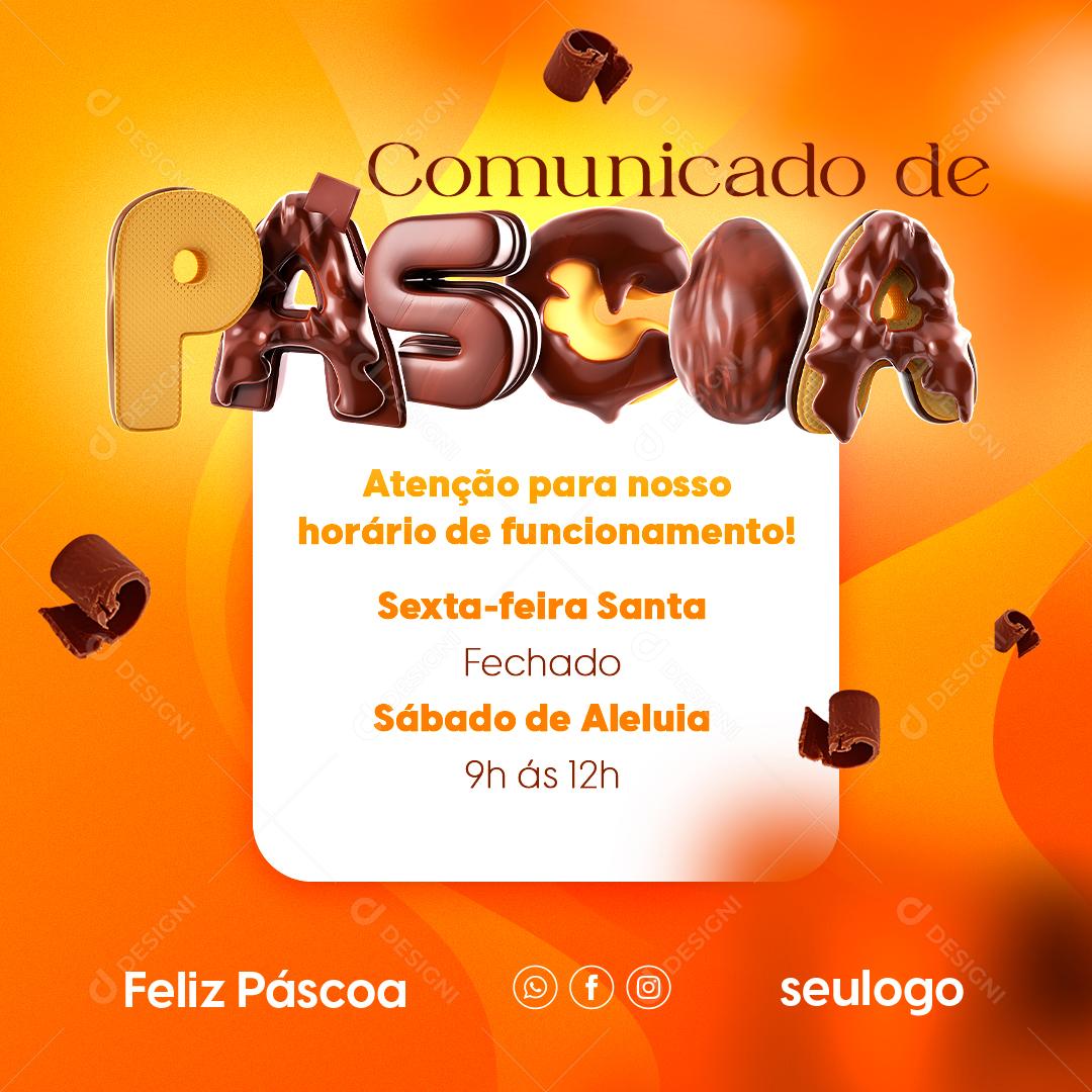 Comunicado De Páscoa Horário De Atendimento Social Media PSD Editável