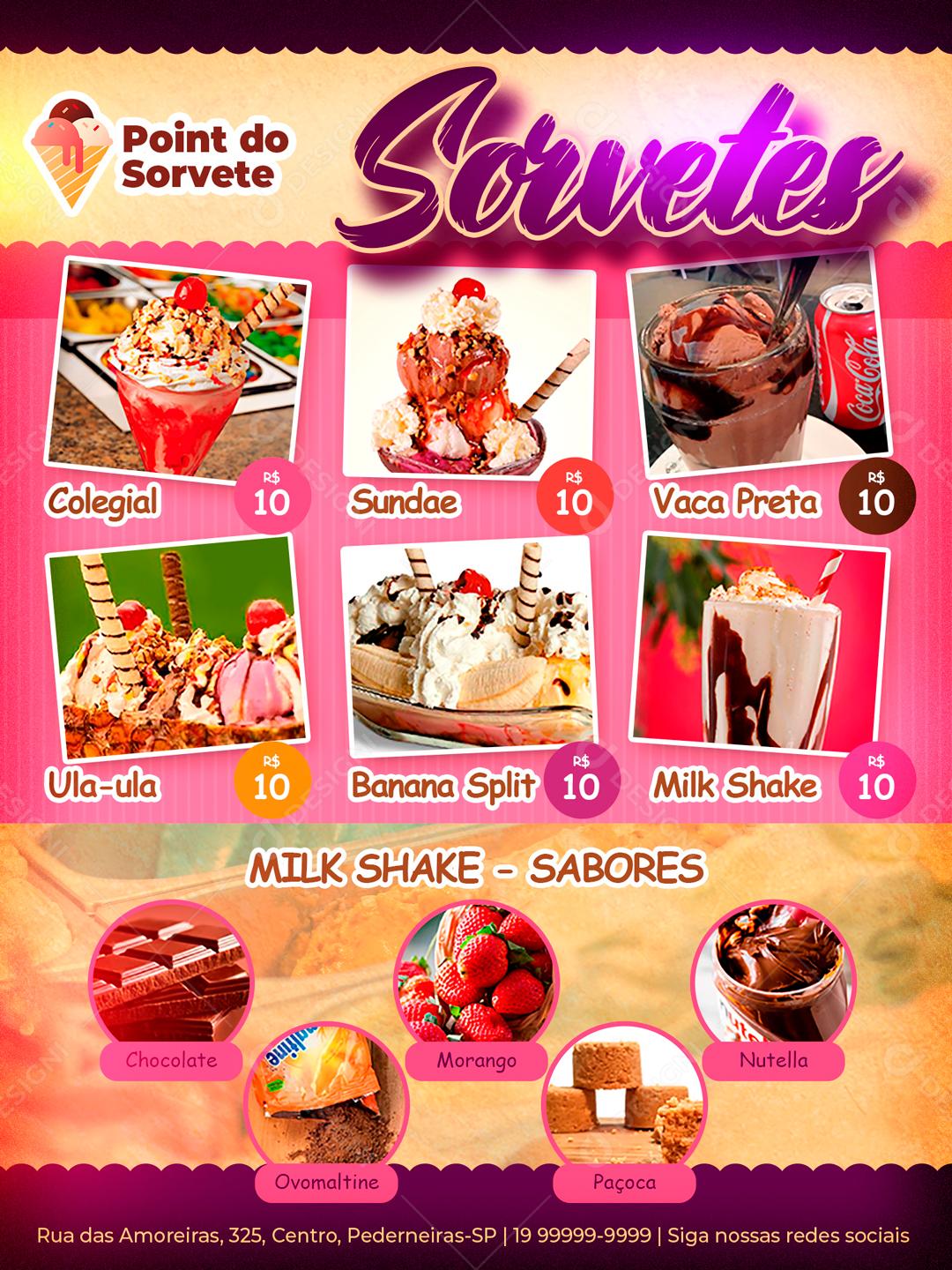 Conheça Nosso Cardápio De Sorvetes Social Media PSD Editável