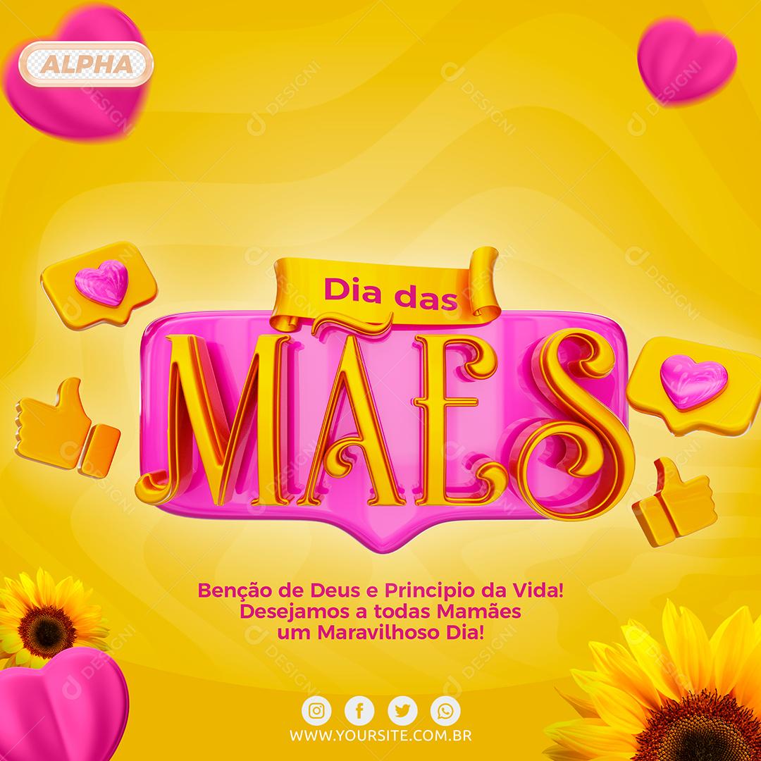 Principio da Vida e Benção de Deus Texto 3D Do Dia Das Mães Social Media PSD Editável