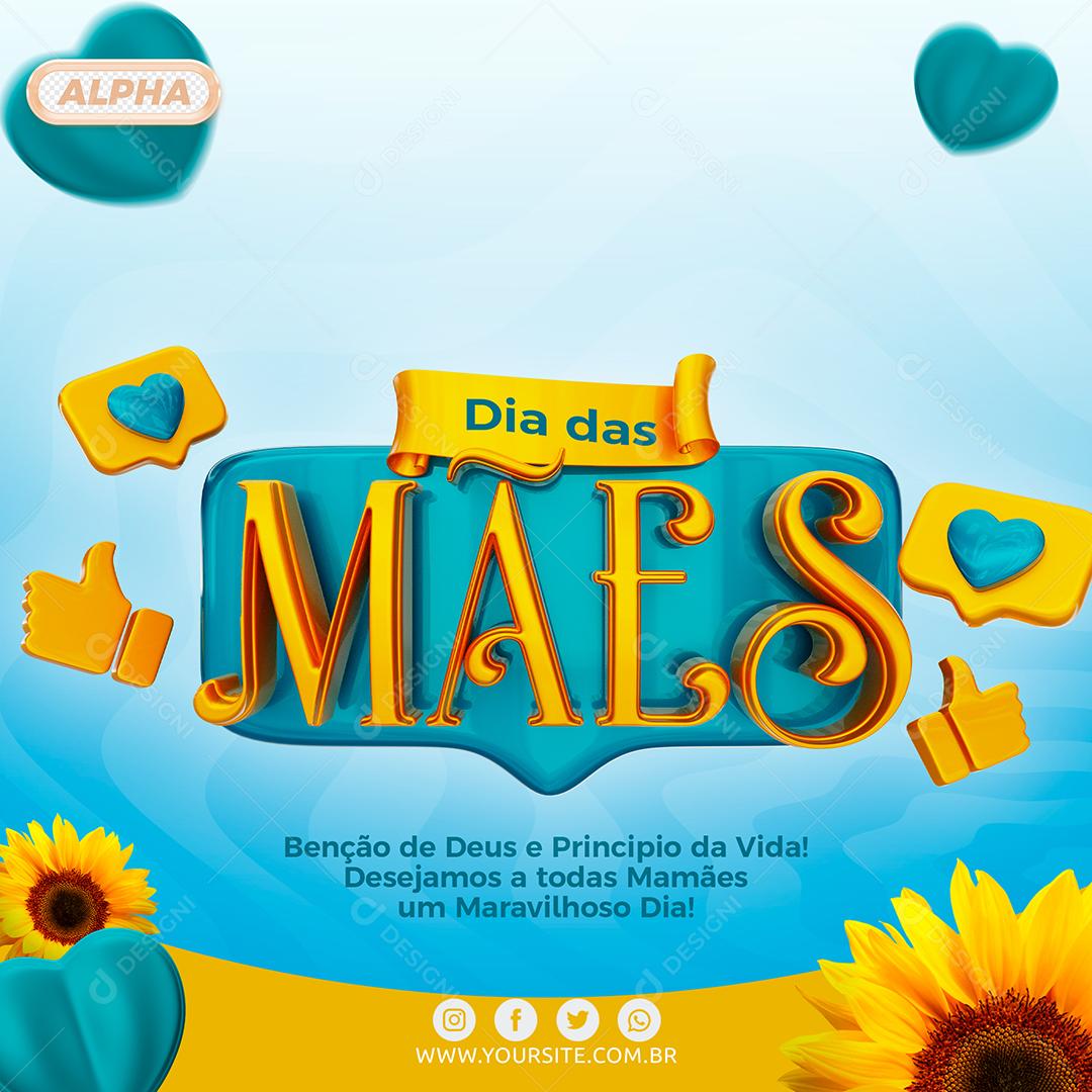 Benção de Deus Principio da Vida Selo 3D Dia das Mães Dourado Social Media PSD Editável