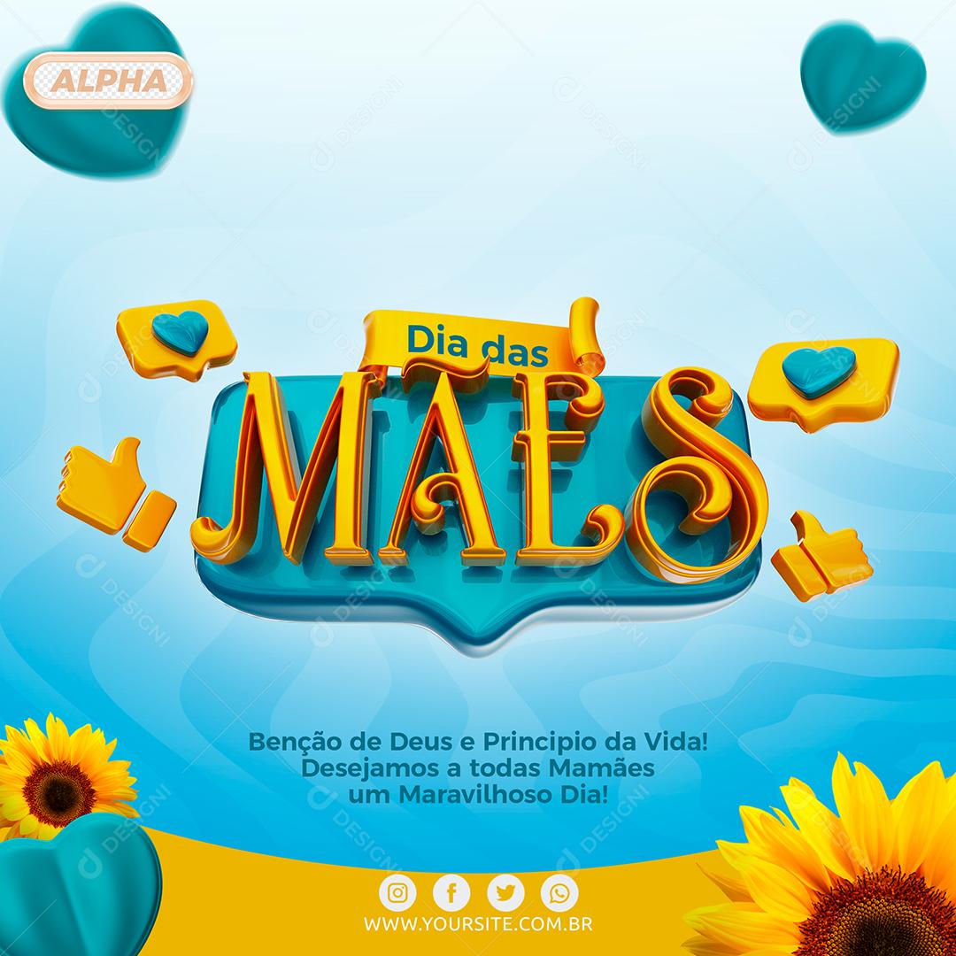 Social Media Benção de Deus Principio da Vida Texto 3D Dia das Mães Dourado PSD Editável