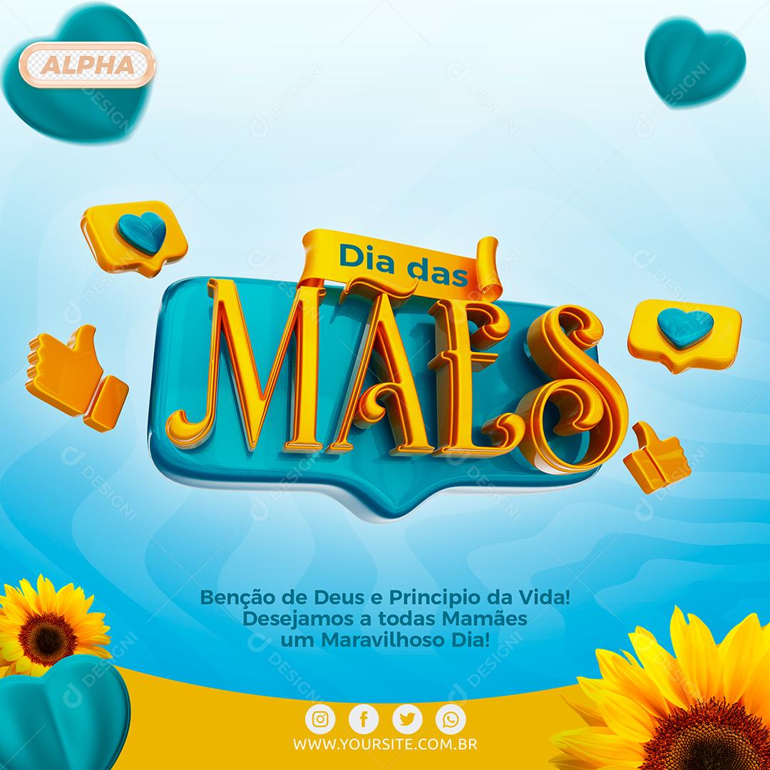Benção de Deus Principio da Vida Selo 3D Dia das Mães Social Media PSD Editável