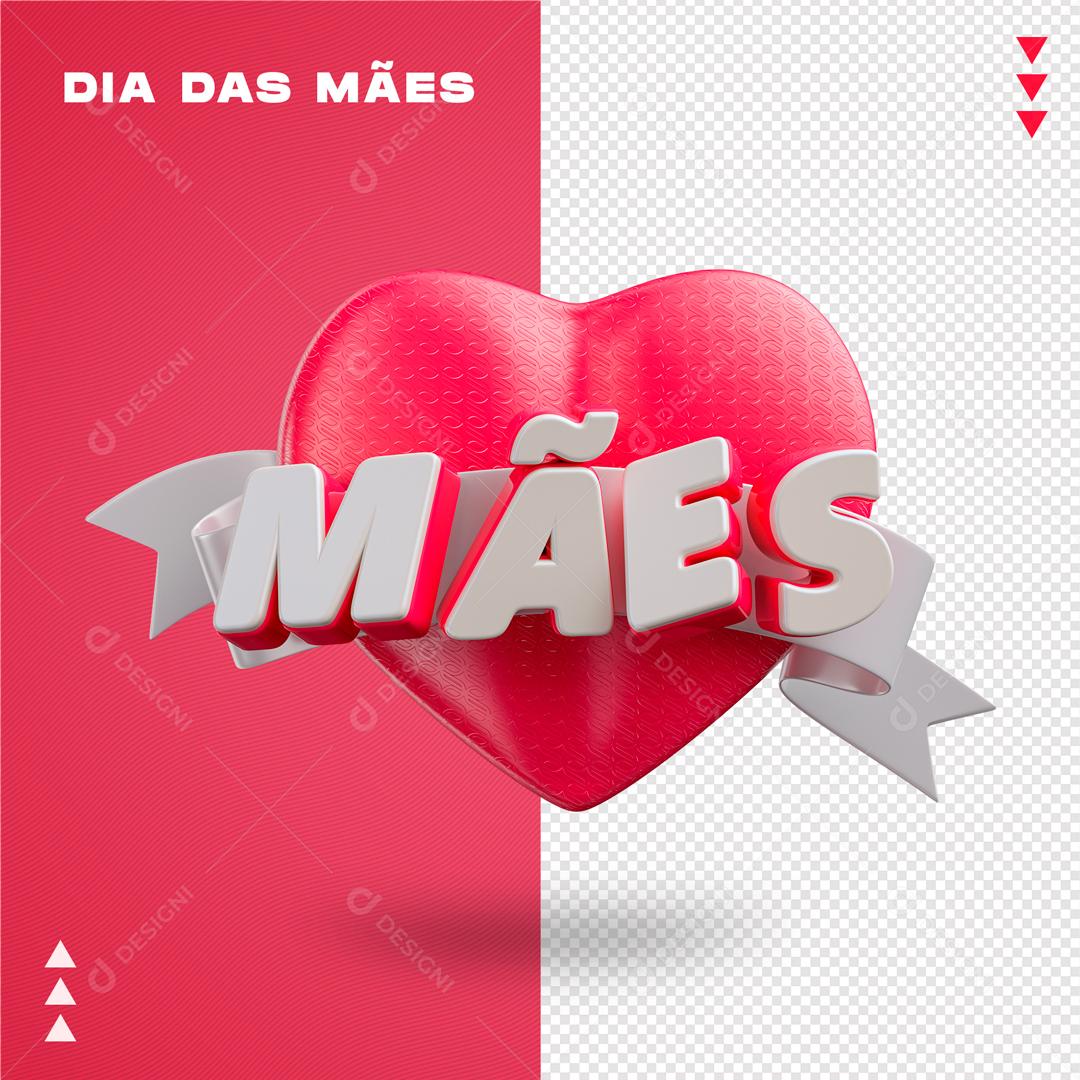 Selo 3D Para Composiçao Mães Coração Rosa Com Faixa Branca PNG Transparente