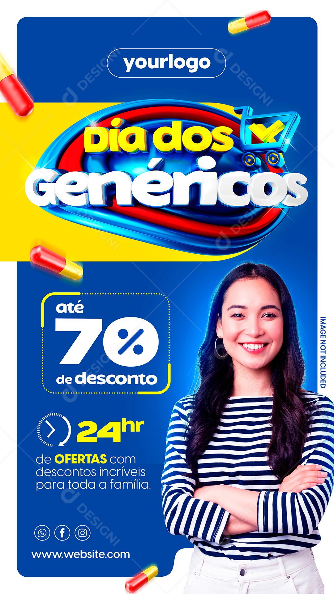 Social Media Dia Dos Genéricos Até 70% de Desconto PSD Editável