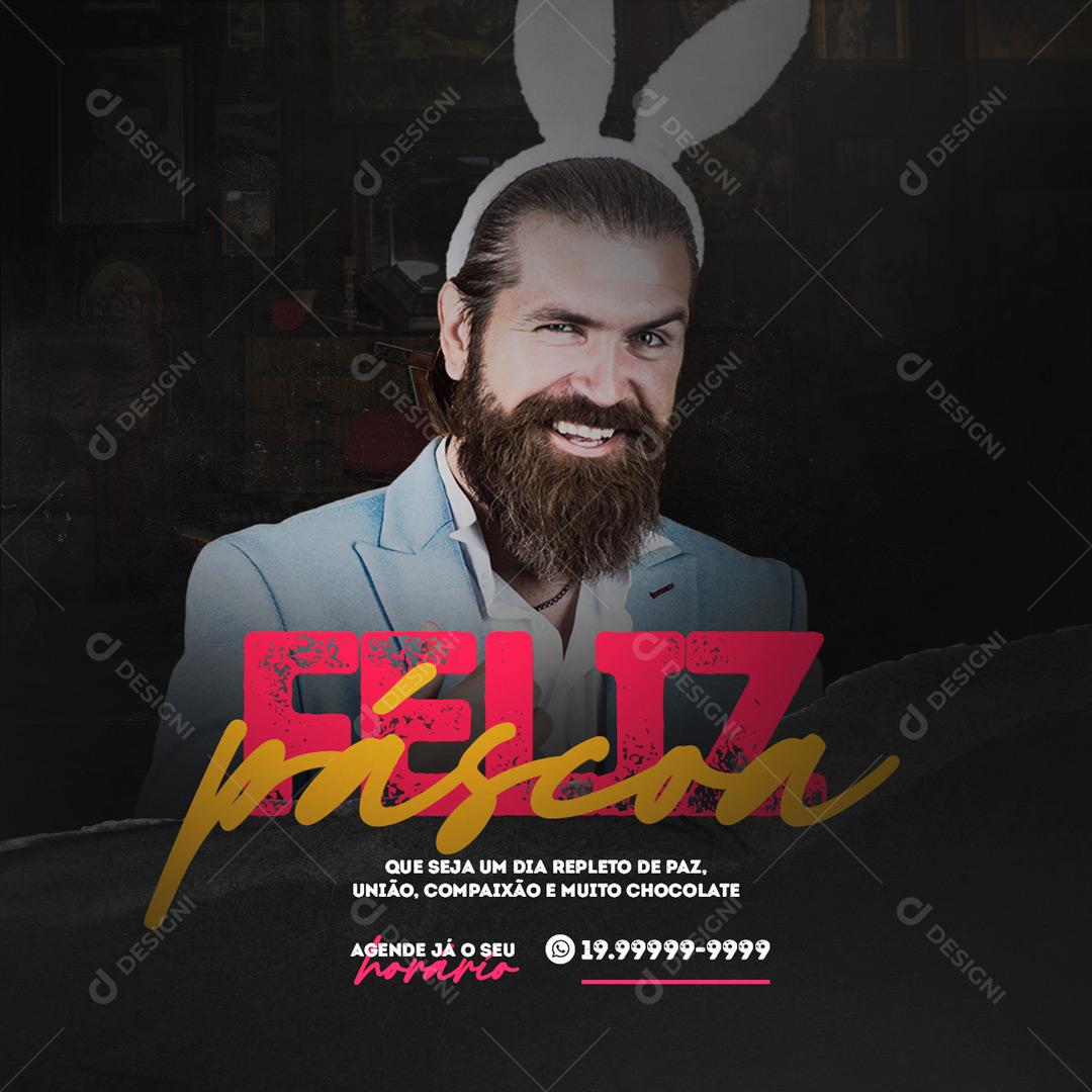Social Media Feliz Páscoa Que Seja Um Dia Repleto de Paz União Barbearia PSD Editável