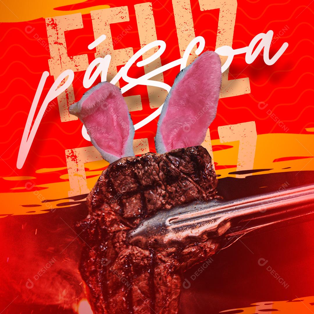 Social Media Feliz Páscoa Churrascaria PSD Editável