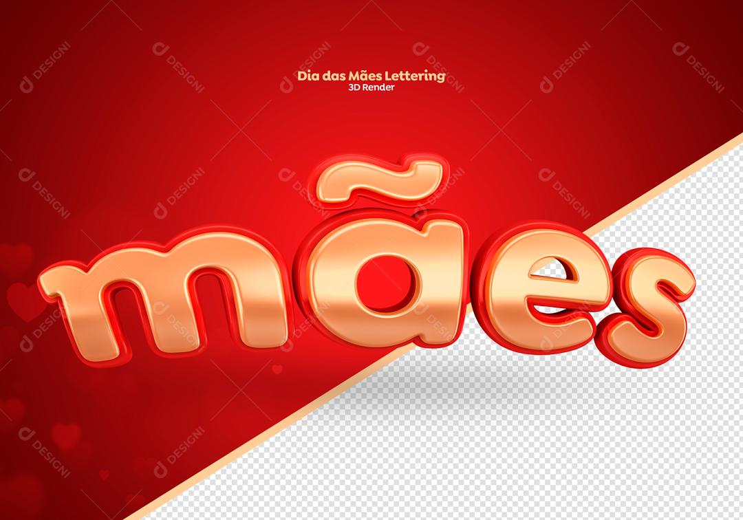 Texto 3D Dia Das Mães Dourado Com Vermelho PSD Editável